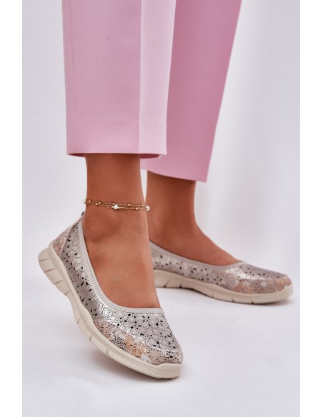 Leather Perforated Lightweight Ballerinas Gold Leaneila