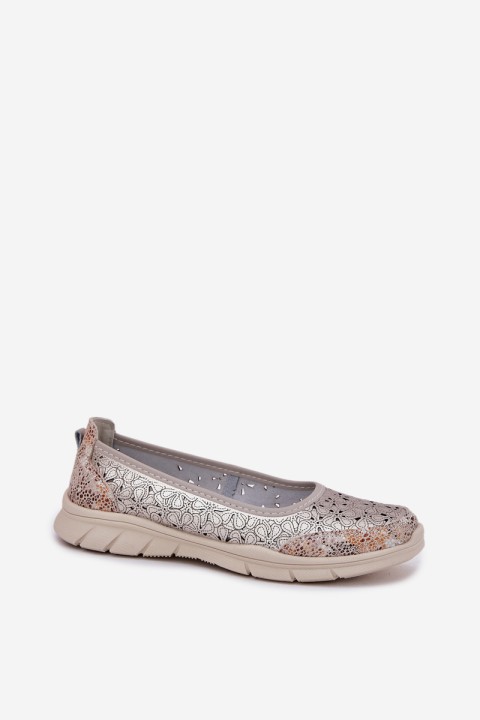 Leather Perforated Lightweight Ballerinas Gold Leaneila