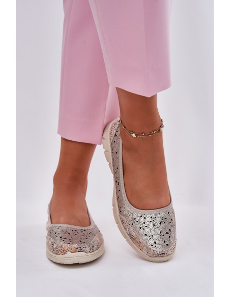 Leather Perforated Lightweight Ballerinas Gold Leaneila