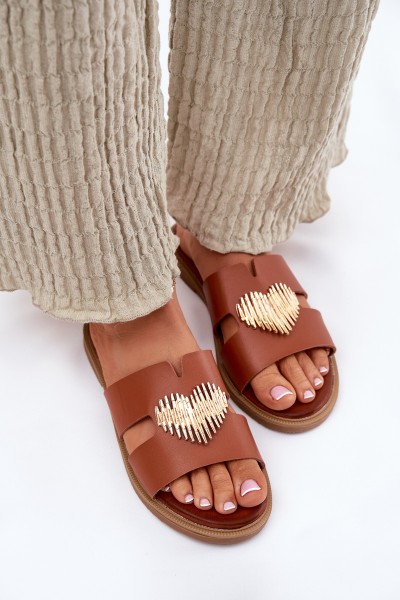 Womens sandals on a flat heel with a gold decoration Karinma