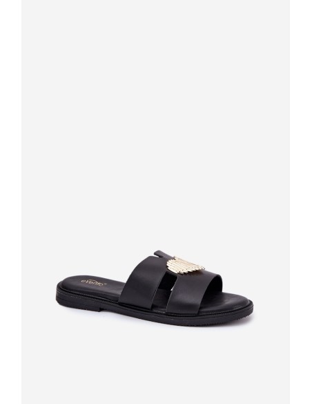 Women's Flat Sandals With Gold Decoration Black Karinma