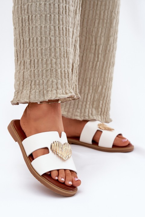 Moteriškos plokščios basutės su auksine dekoracija, baltos Karinma