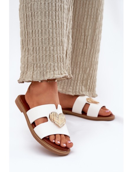 Women's flat sandals with golden decoration white Karinma