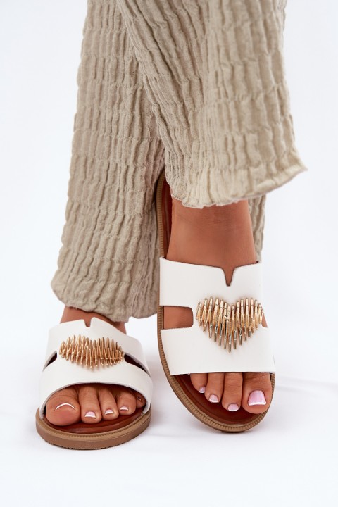 Women's flat sandals with golden decoration white Karinma