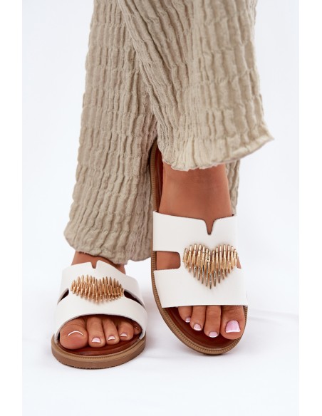 Women's flat sandals with golden decoration white Karinma