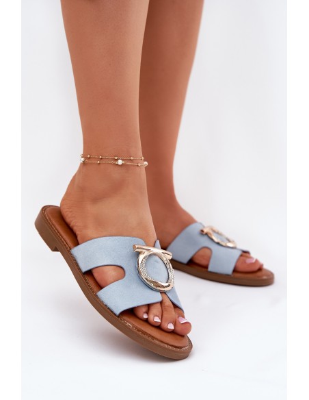 Women's Flat Heeled Sandals with Decoration Vinceza 17381 Blue