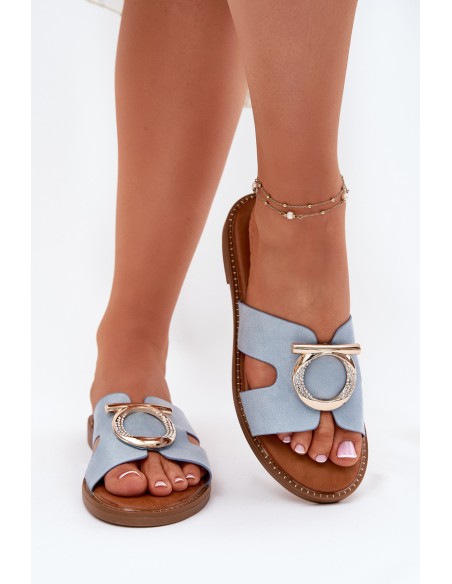 Women's Flat Heeled Sandals with Decoration Vinceza 17381 Blue