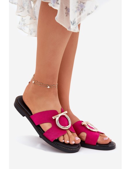 Women Slippers On Flat Heel With Decoration Vinceza 17381 Fuchsia