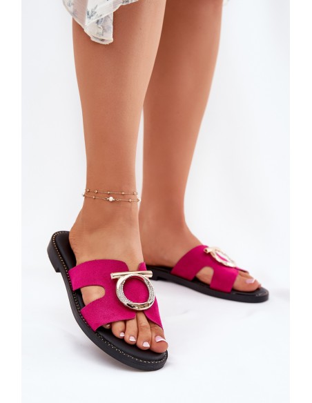 Women Slippers On Flat Heel With Decoration Vinceza 17381 Fuchsia