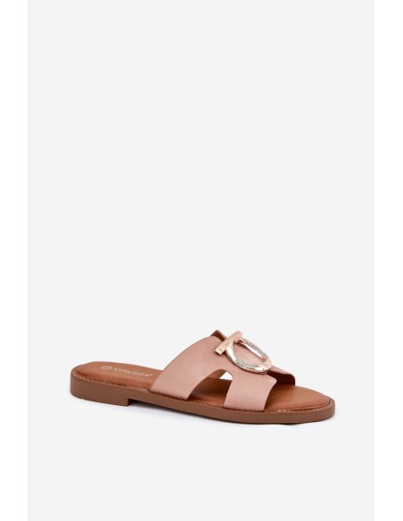 Women's flat sandals with decoration Vinceza 17381 beige