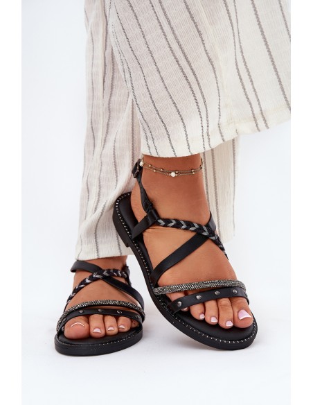 Flat Sandals With Decorative Straps Vinceza 17379 Black