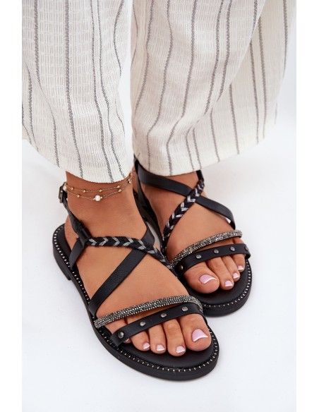 Flat Sandals With Decorative Straps Vinceza 17379 Black