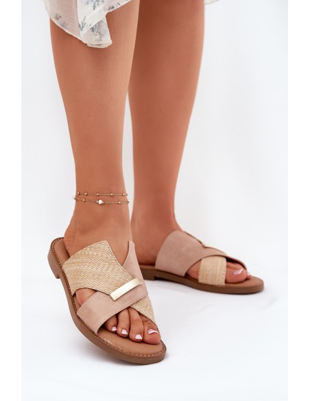 Womens Flat Sandals With Decorative Detail Vinceza 17385 Beige