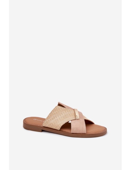 Womens Flat Sandals With Decorative Detail Vinceza 17385 Beige