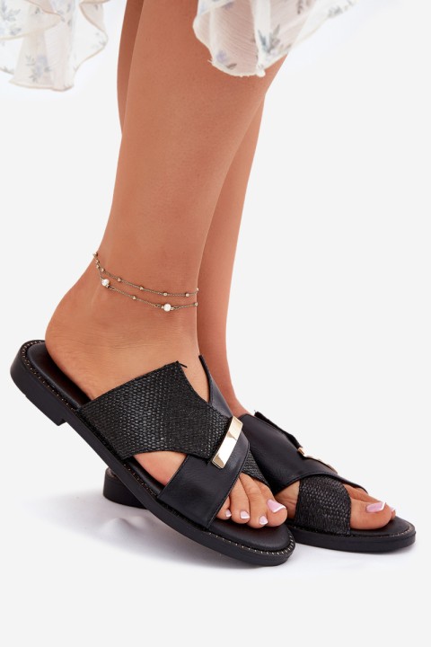 Moteriškos plokščios basutės su dekoratyvinėmis detalėmis Vinceza 17385 juodos