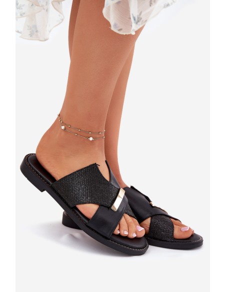 Women Flat Sandals With Decorative Detail Vinceza 17385 Black