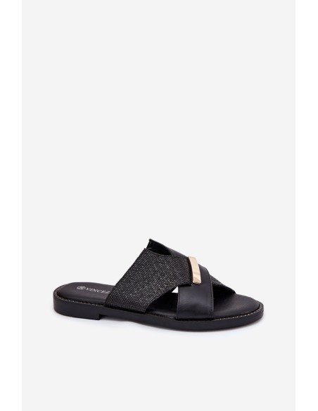 Women Flat Sandals With Decorative Detail Vinceza 17385 Black