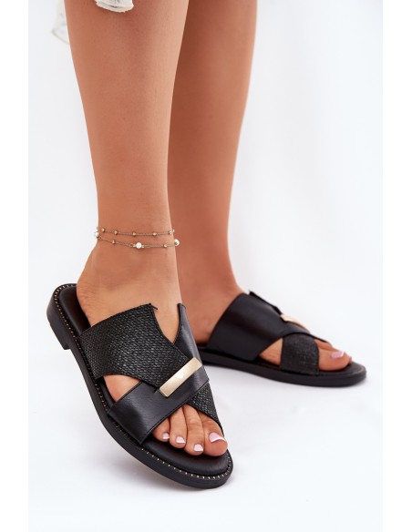 Women Flat Sandals With Decorative Detail Vinceza 17385 Black