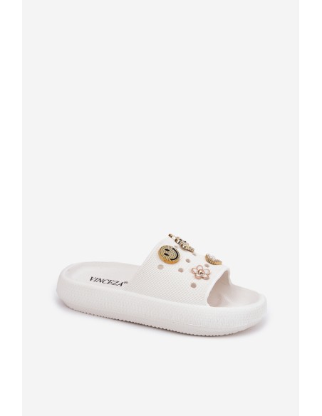 Women's Foam Slippers With Decorations 76055 White Vinceza