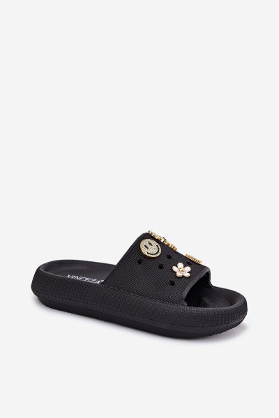 Ladies Foam Slippers With Pins Black Vinceza 76055 2