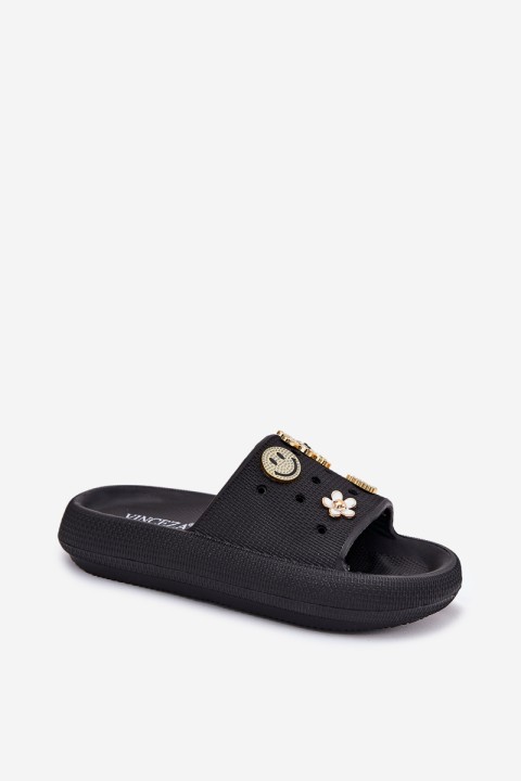 Ladies Foam Slippers With Pins Black Vinceza 76055