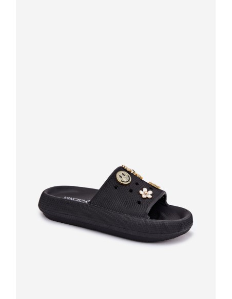 Ladies Foam Slippers With Pins Black Vinceza 76055