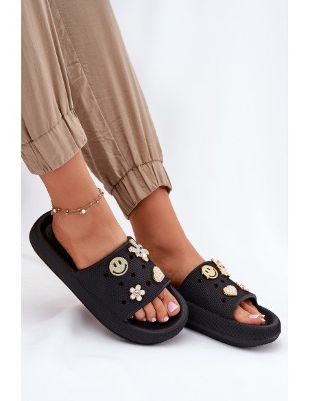 Ladies Foam Slippers With Pins Black Vinceza 76055