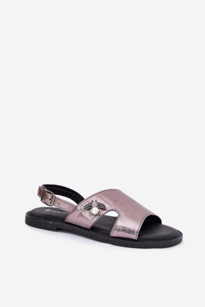 Flat Ladies Sandals With Decorative Detail Silver Vinceza 17378 2