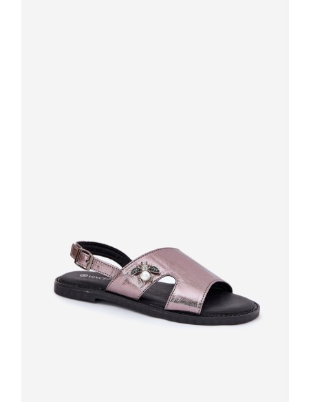 Flat Ladies Sandals With Decorative Detail Silver Vinceza 17378