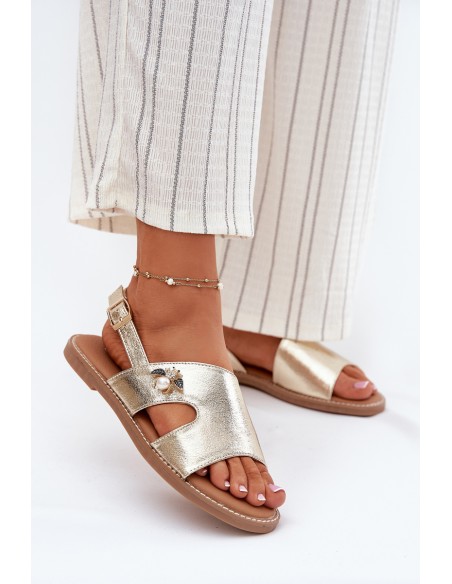 Women's Flat Sandals With Decorative Detail Vinceza 17378 Gold