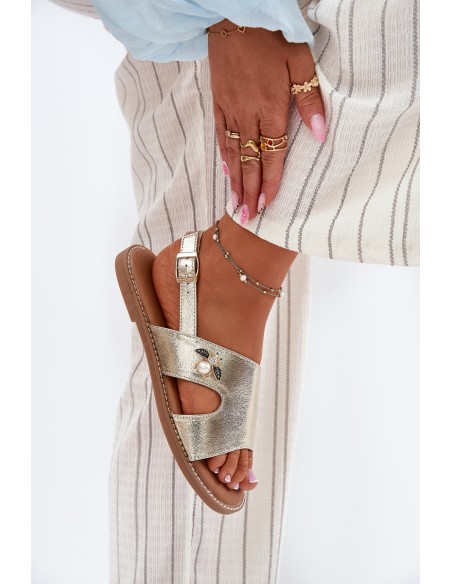 Women's Flat Sandals With Decorative Detail Vinceza 17378 Gold