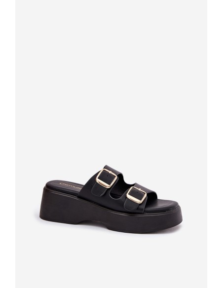 Womens Wedge And Platform Slippers With Buckles Black Nitarelia