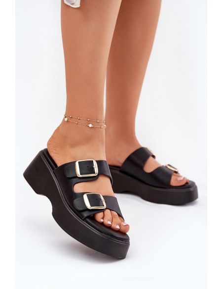 Womens Wedge And Platform Slippers With Buckles Black Nitarelia