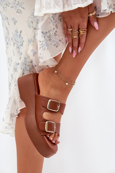 Womens Wedge And Platform Sandals With Buckles Camel Nitarelia