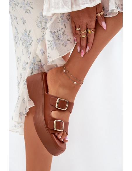 Womens Wedge And Platform Sandals With Buckles Camel Nitarelia