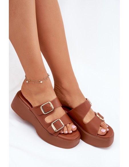 Womens Wedge And Platform Sandals With Buckles Camel Nitarelia