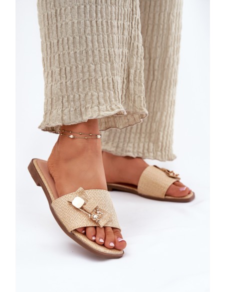 Ladies Flat Heeled Sandals With Bow Beige Sallariela