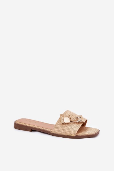 Ladies Flat Heeled Sandals With Bow Beige Sallariela 2