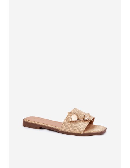 Ladies Flat Heeled Sandals With Bow Beige Sallariela