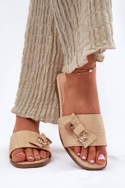 Ladies Flat Heeled Sandals With Bow Beige Sallariela