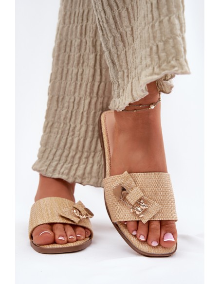 Ladies Flat Heeled Sandals With Bow Beige Sallariela