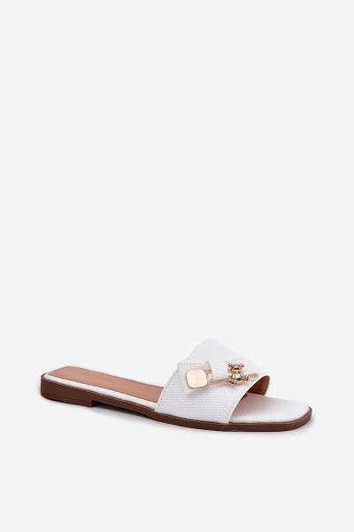 Women's Flat Heeled Slippers With Bow White Sallariela 2