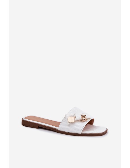 Moteriškos šlepetės plokščiapadžiais kulnais ir kaspinu baltos spalvos „Sallariela“