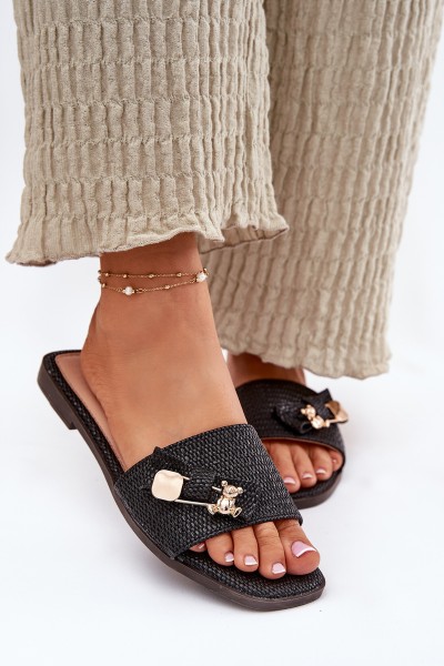 Ladies Flat Heel Sandals With Bow Black Sallariela