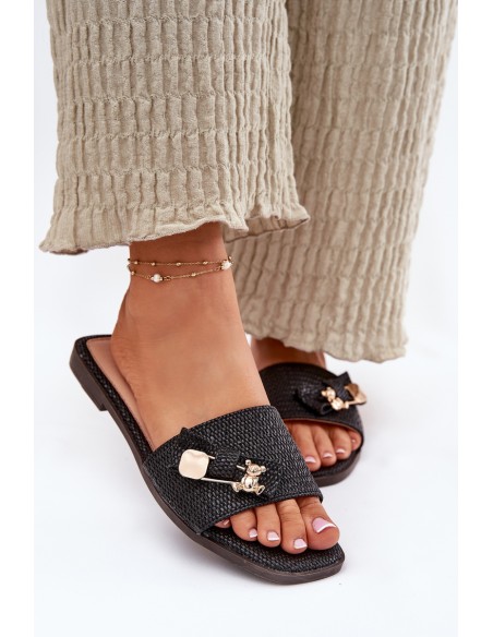 Ladies Flat Heel Sandals With Bow Black Sallariela