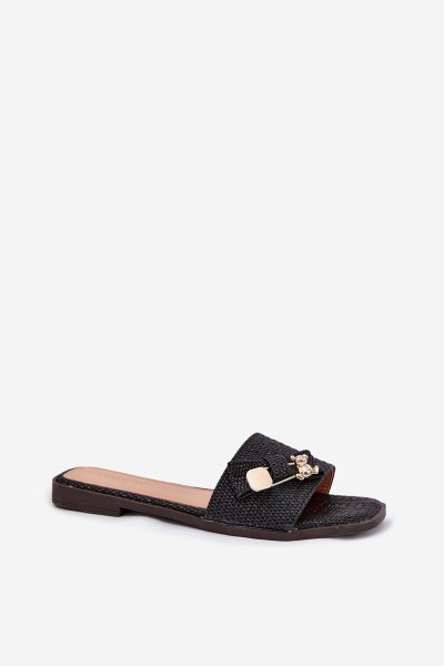 Ladies Flat Heel Sandals With Bow Black Sallariela 2