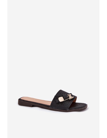 Ladies Flat Heel Sandals With Bow Black Sallariela