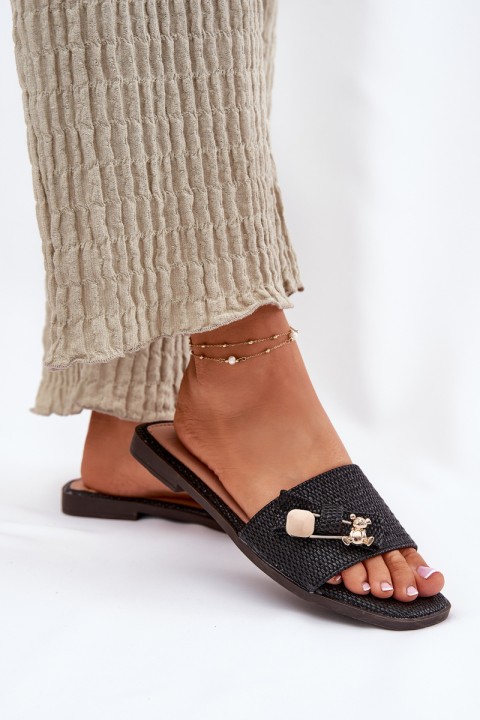 Ladies Flat Heel Sandals With Bow Black Sallariela