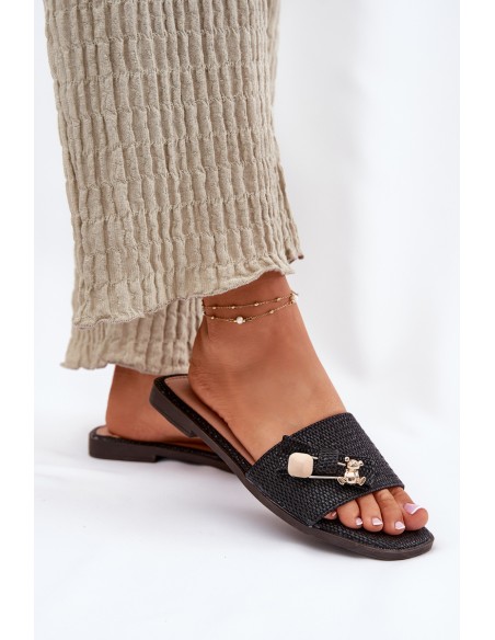 Ladies Flat Heel Sandals With Bow Black Sallariela