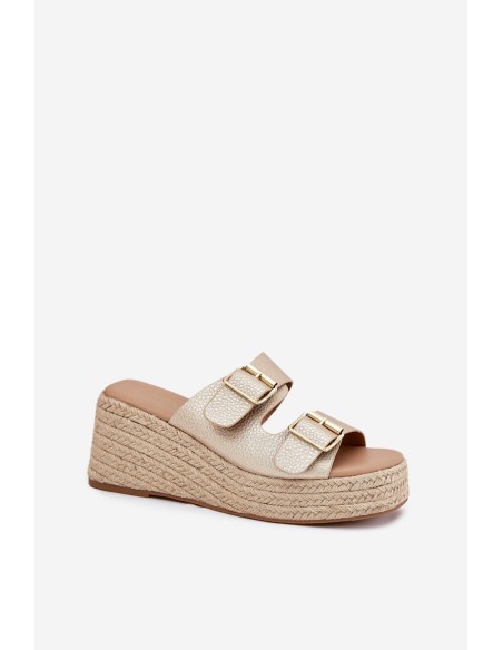 Wedge Sandals For Women With Braiding And Buckles Gold Pasinea